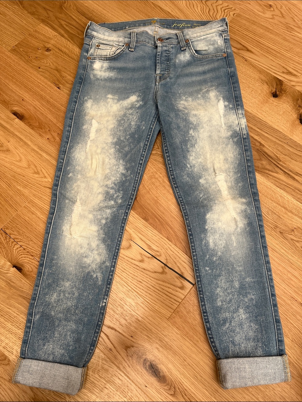 7 For All Mankind Josefina Skinny Boyfriend Faded Washed Jeans